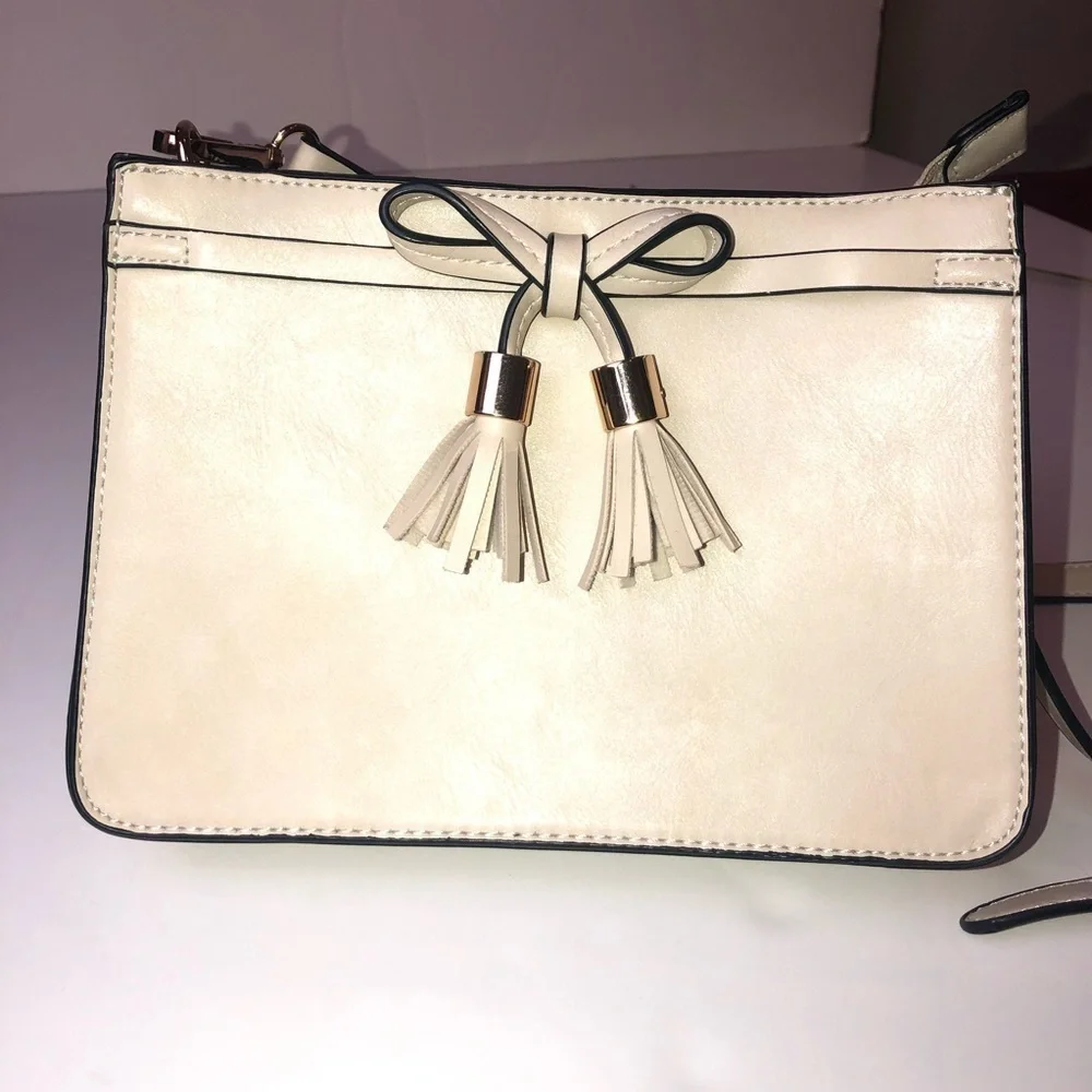 Ivory White Faux Leather Bow Front Crossbody